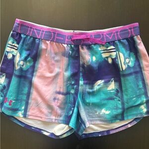 Under Armour Women’s Colorblock Athletic Shorts in Teal & Pink